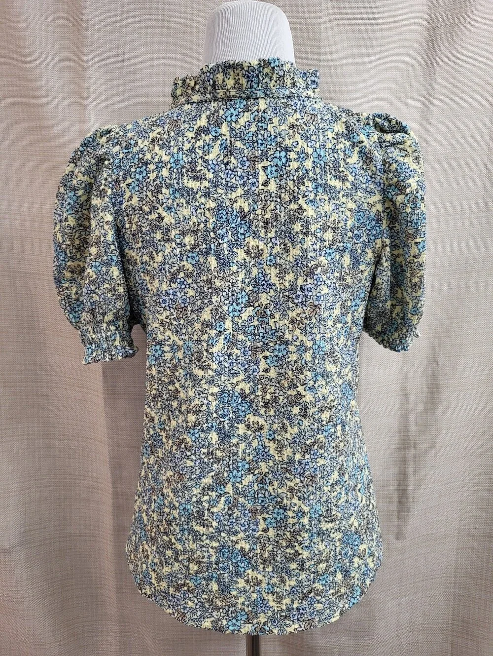 Loft Women's Peasant Floral Print Ruffle V-Neck Blouse Puff Sleeve‎ Size XS-Pet